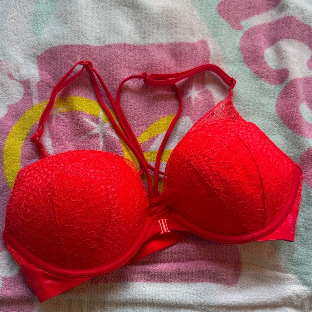 PINK Victoria's Secret Red Lace Push-Up Bra
